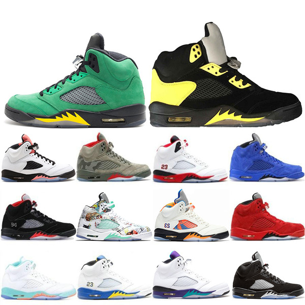 With Box 5 5s Mens Basketball Shoes PSG Black White wings Fresh Prince Laney Oregon ducks Sports Camo Grey Designer Trainers Sneakers