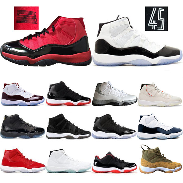 2019 Concord 45 White gray 11 11s Basketball Shoes Olive Lux Black Red Cap and Gown Platinum Tint Space Jams Men sports Sneakers