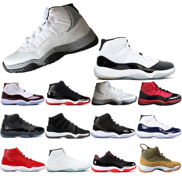 Newest Concord 45 Olive Lux 11 Basketball Shoes 2019 New Black Red 11s Cap and Gown Platinum Tint White gray Men sports Sneakers