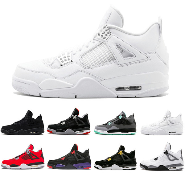 Cheaper New 4 4s Basketball Shoes Pure Money Royalty White Cement Green Glow Raptors Black cat Bred mens trainers Sports Sneakers size 8-13