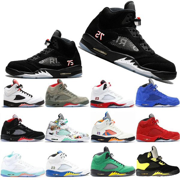 With Box 5 5s Basketball Shoes PSG Black White wings Fresh Prince Laney Oregon ducks Camo Grey Designer Mens Sports Sneakers Trainers