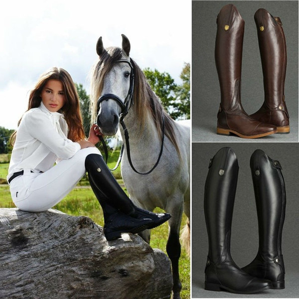 Cool Women Rider Horse Riding Boots Smooth Leather Knee High Autumn Winter Warm High Boots Mountain Riding Boots