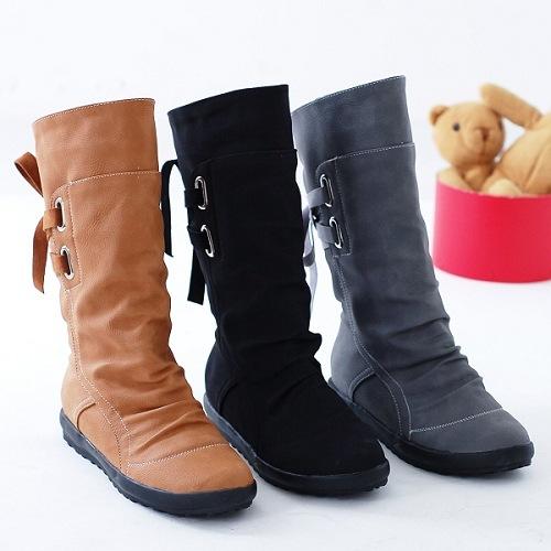 2009 European and American Fashion Classic Blockbuster Large Size Women's Shoes, Leather Belts, Buckling Sulphur Boots, Back Band Flat-soled