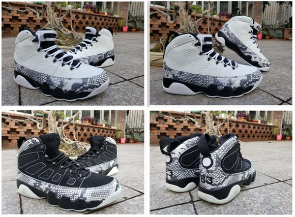 New high-tops Sports shoes 9 Black white Snakeskin Grain Men boots