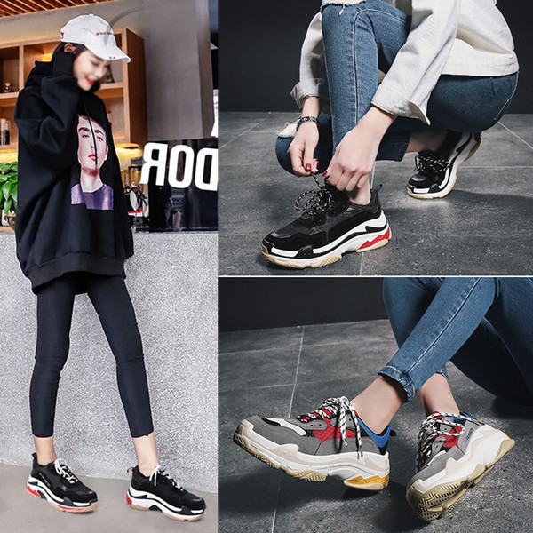 Ins Superhot Shoes Spring 2019 New Korean Version Leisure Couple Shoes Thick-soled Black Tide Daddy and Daddy Shoes