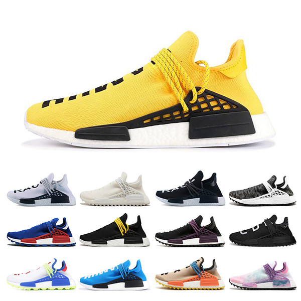 2019 Human Race Mens Running Shoes With Box Pharrell Williams Sample Yellow Core Black Sport Designer Shoes Women Sports Sneakers Size 36-45