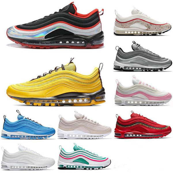 Hot sale 97 men's running shoes black metal gold South Beach yellow three white designer ladies sports shoes