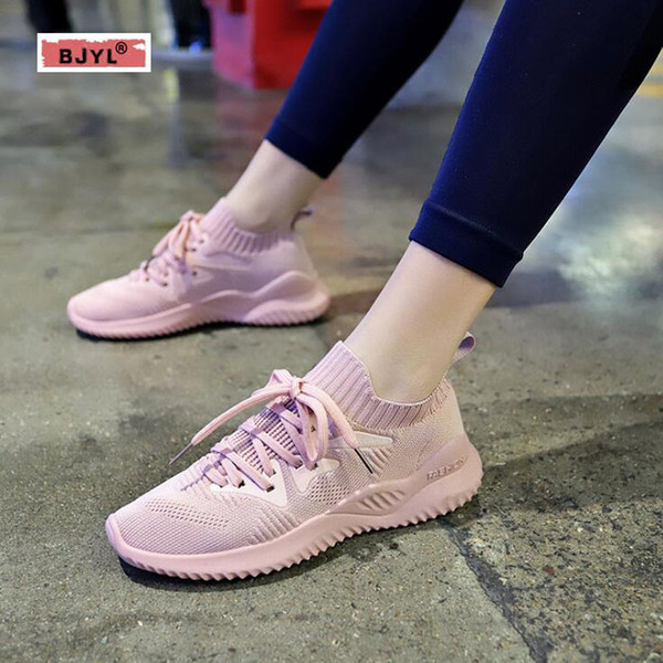 BJYL women sneakers tenis feminino Socks shoes women breathable flying knit sneakers women students walking shoes jogging shoes