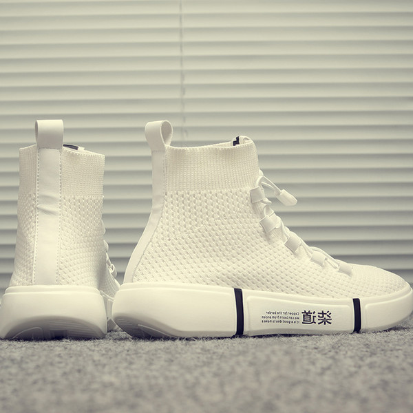 Hot style ins super hot summer high top white  breathable casual sneaker trend street thick bottom socks men's shoes