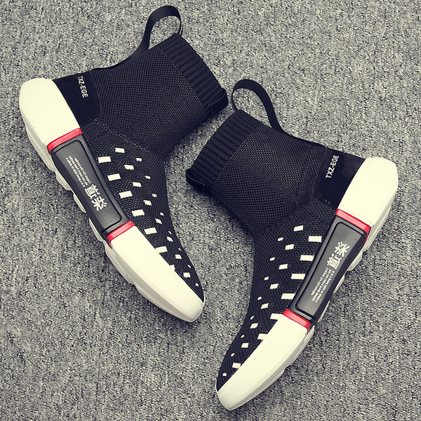 hot style Korean version of the trend high top socks, shoes, mesh breathable running shoes with flying woven casual sneakers