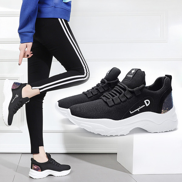 2019 Spring New Women's Korea Flying Weaver Daddy Shoe Thick Ins Leisure Sports Shoes Burst