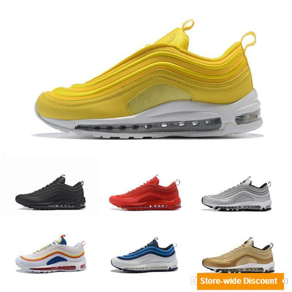 New 97 Running Shoes 97 OG Yellow Gold Silver Bullet Mens Shoes Womens Fitness shoes Breathable Damping Trainers