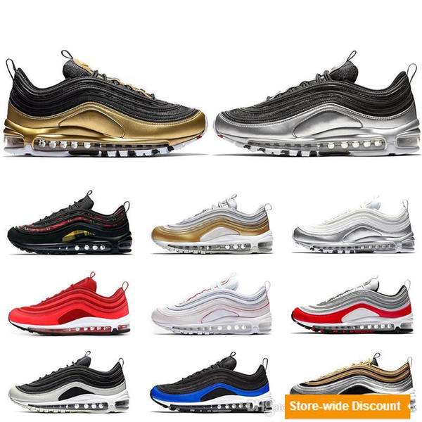 New 97 QS Metallic Pack Running Shoes for Men Women Sneakers Designer Men Trainers Shock Absorption Non-slip Sports Shoe