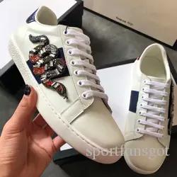 designer shoes ace leather shoes European sneakers luxury white black with emboidered bee,tiger,snake with box dust bag receipt size 35-45