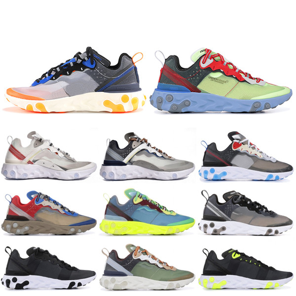 2019 Epic React Element 87 Undercover Men Running Shoes Undercover Green Stripe Black Women Designer Shoes Sport Sneakers 5.5-11