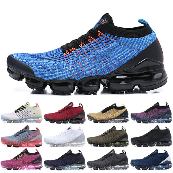 2019 Top Fly 3.0 Men Women Running Shoes Triple Black White Blue Knit Brand New 3s Jogging Sneakers Designer Sport Shoes 36-45