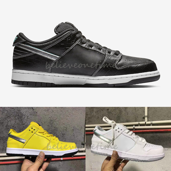 Dunk SB Low Pro OG QS Diamond Supply Co Canary Yellow Black White Mens Women Running Shoes What The Dunk Paris Sports Designer Sneakers