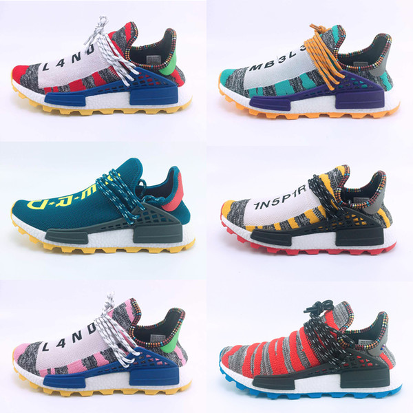 2018 Human Race Pharrell Williams Hu trail NERD Afro Men Womens Running Shoes XR1 White Canvas Black Nerd Sports Shoes With Box big size 47