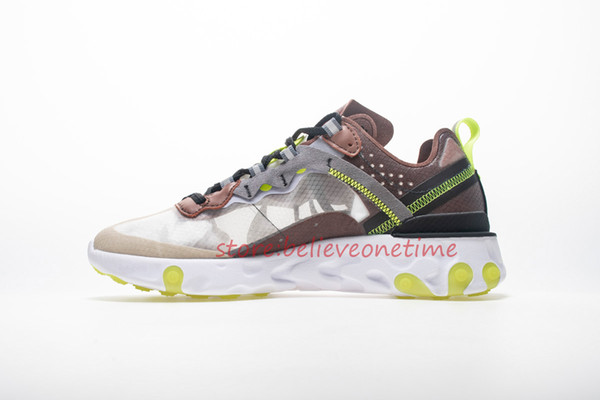 React Element 87 Desert Sand Brown Green AQ1090-002 Mens Women Running Shoes Sports Casual Designer Sneakers Size Us 5.5-12,Drop 