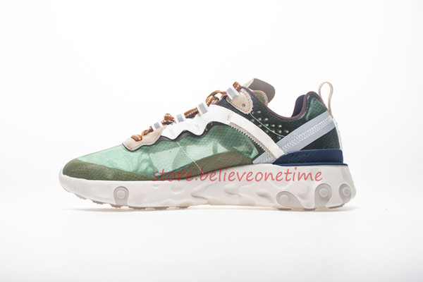 Undercover x React Element 87 Japan Green Mist Linen-Summit White Mens Women Running Shoes Sports Casual Designer Sneakers Size Us 5.5-12