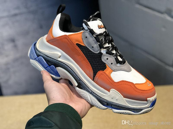 New Orange Luxury Triple S Designer Dad Make Old Sneaker Trendy Footwear Boots Mens Women Navy Blue Shoes Top Quality Sports Casual Shoe