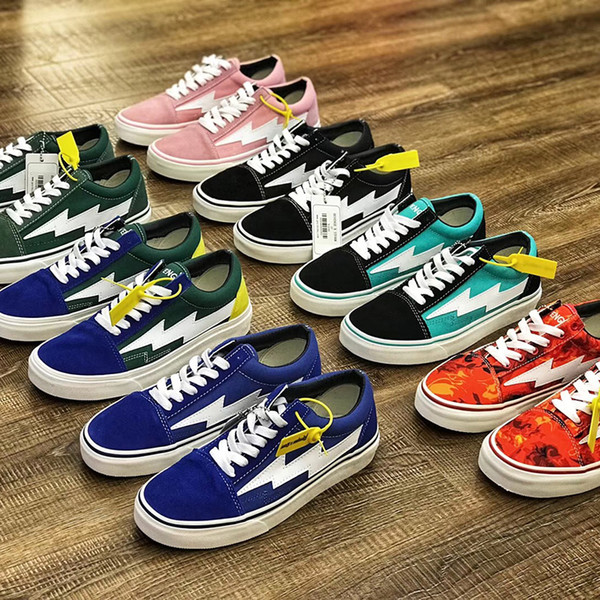 2019 Revenge X Storm Old Skool Casual Shoes Sneakers Bolt Red Black Flame Iridescent Yellow Plaid Pack Light Sports Skate Shoes Canvas 35-44