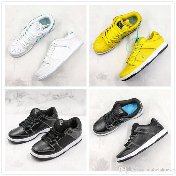 Fashion Diamond x SB Dunk Low PRO QS Skateboard Shoes Supply Co Men Women White Black Yellow Designer Shoes