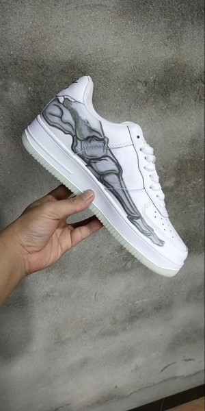 Men White Forces 1 Low QS Skeleton All Saints' Day Hallows' Day Hallowmas Skateboard Shoes Women Bone Walking Trainers Sneakers