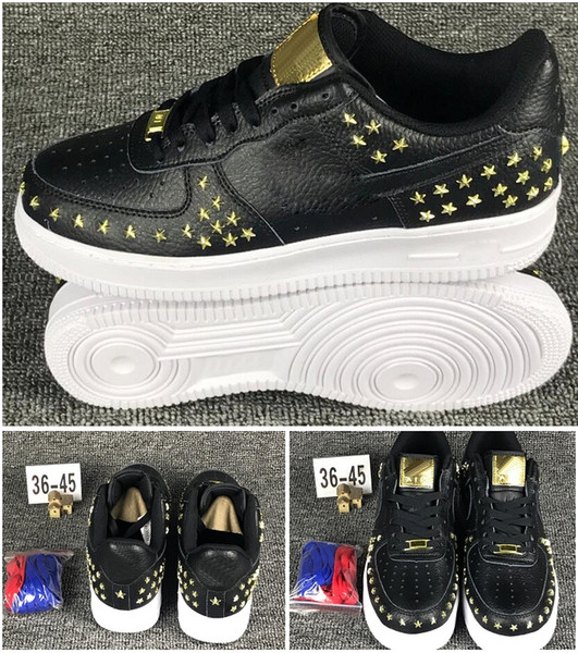 New arrival men's women's Rivet Star Skateboarding sports shoes Couple black white skate leather classics sneaker size EUR36-45 Plate Shoes