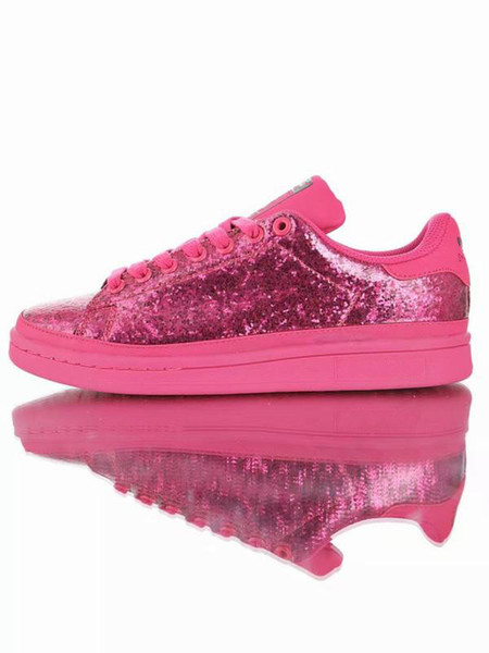 (With Box)Stan Skateboard Shoes Women Sequins Glitter Smith Girl Trainer Sports Sneaker Pink Skate Shoes