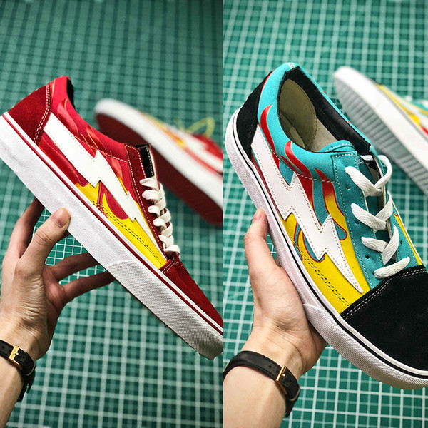 New Revenge x Storm Old Skool Pop-up Store Low-cut Limited Sneaker Green Red IAN Teal Flame U.S. Canvas Suede Mens Women Casual Skate Shoes