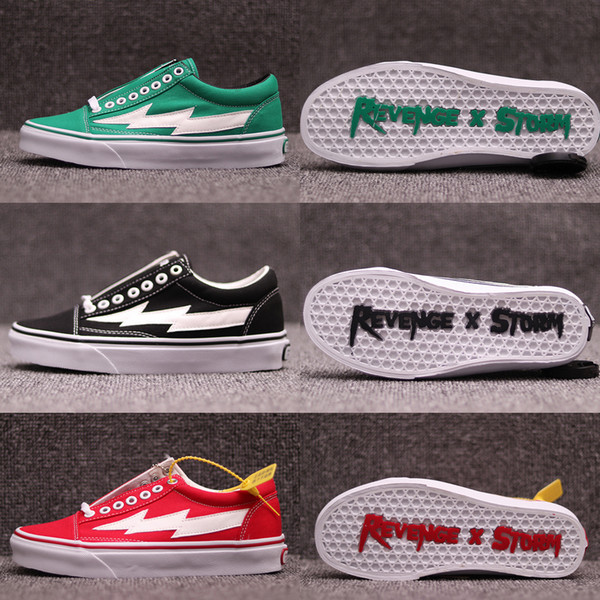 New Revenge x Storm Old Skool ii VOL.1 Green Black Red Yellow Canvas Shoes For Men Women Kendall Jenner Ian Connor Skate Sneakers Size 4-11