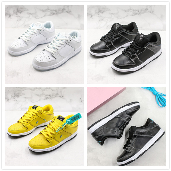 Fashion Diamond x SB Dunk Low PRO QS Skateboard Shoes Supply Co Men Women White Black Yellow Designer Shoes