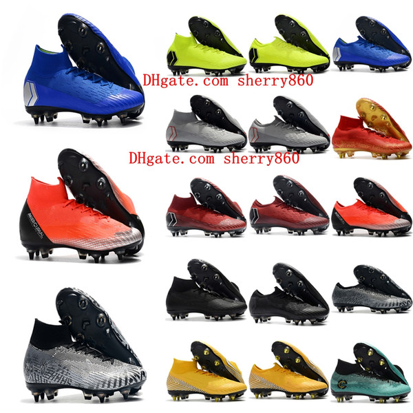 2019 new arrival mens soccer shoes Mercurial superfly 360 VII Elite CR7 SG AC soccer cleats Neymar football boots chuteiras cheap blue