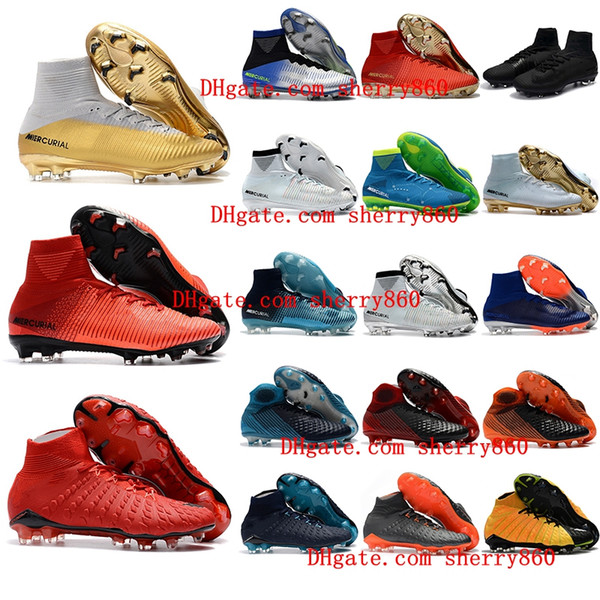 2018 new arrival mens soccer cleats Mercurial Superfly cr7 kids soccer shoes Hypervenom Phantom boys football boots youth magista obra cheap