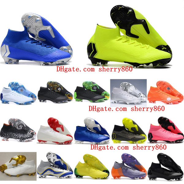 2018 mens soccer shoes Mercurial Superfly VI 360 Elite Neymar Ronaldo FG football boots SuperflyX VI CR7 IC high ankle soccer cleats gold