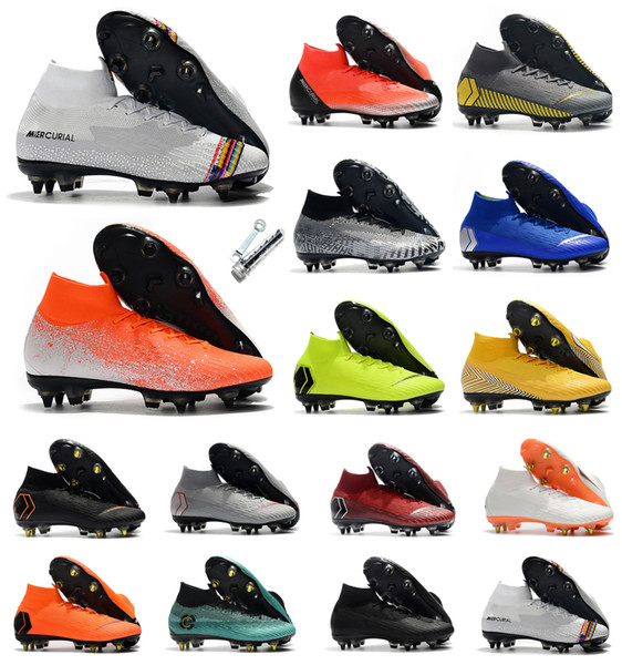 2019 mens soccer shoes Fury CR7 Mercurial Vapors XII VII Elite FG soccer cleats outdoor football boots Mercurial Superfly VI 360 Elite FG