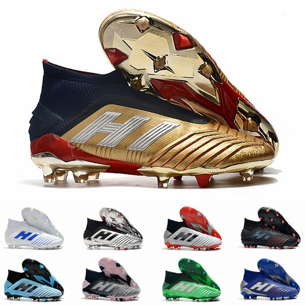 Predator 19+ 19.1 FG AG PP Paul Pogba 25th Anniversary Golden Mens Boys Soccer Football Shoes 19+x Cleats Boots Taquets Size 39-45