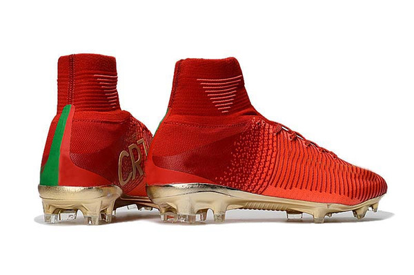Top 2019 Mens/Woman/Kids Football Boots Superfly V TF/IC/FG Soccer Shoes Mercurial Superfly V Ronalro CR7 Red Gold Soccer Cleat