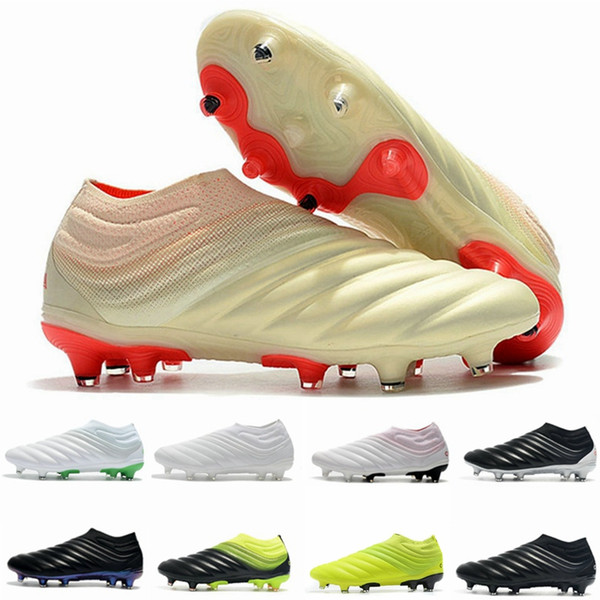 2019 Copa 19+ Mens FG Football Shoes Laceless Primeknit Champagne White Soccer Cleats 19.1 SOCKFIT Boots Scarpe Calcio mundial chuteiras