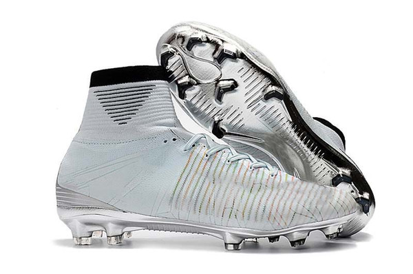 Sale Top Quality Silver CR7 Football Boots Men/Women/Kids Mercurial Superfly V TF/IC FG Ronaldo CR7 Soccer Shoes Soccer Cleats