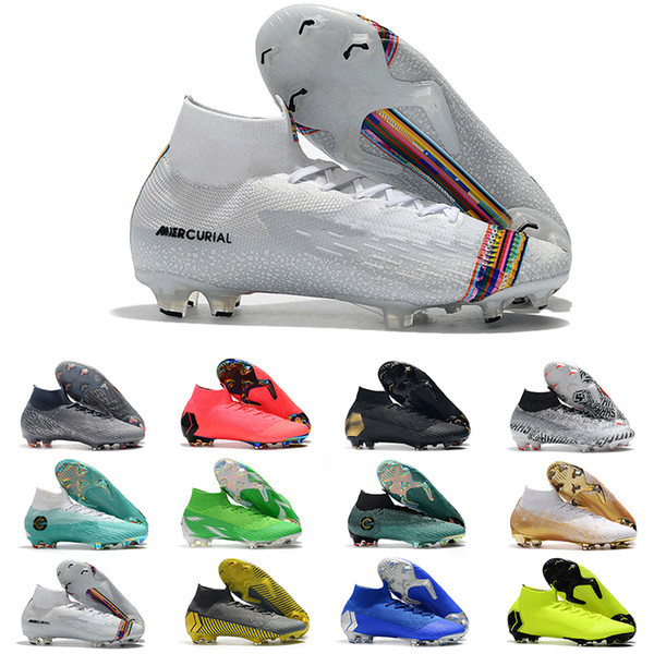 2019 mens soccer shoes Fury CR7 Mercurial Vapors XII Elite FG soccer cleats outdoor football boots Mercurial Superfly VI 360 Elite CR7 SE FG