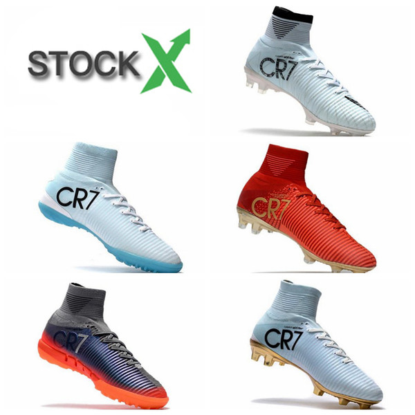 2020 New Cristiano Ronaldo Mercurial Superfly v FG CR7 Football Boots White Golden indoor soccer shoes mens Training Sneakers Soccer Cleats