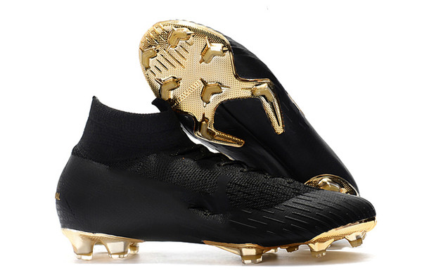 The Most attractive Black Gold Mercurial Superfly VI 360 Elite Ronaldo FG CR soccer shoes chaussures football boots high ankle Soccer Cleats