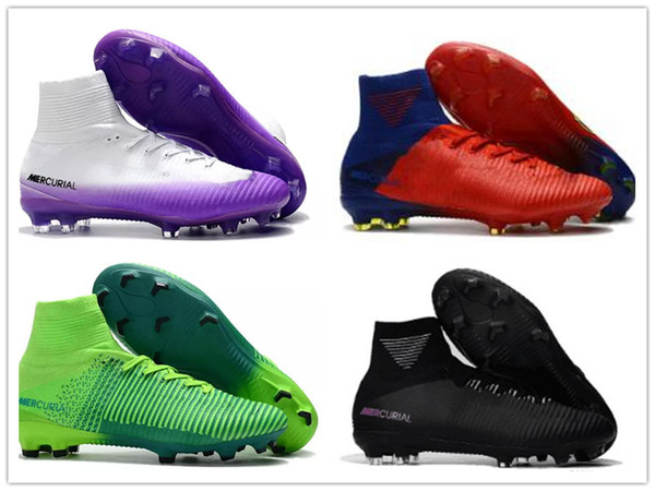 Original Black CR7 Football Boots Mercurial Superfly V FG Soccer Shoes C Ronaldo 7 Top Quality Silver Mens Soccer Cleats