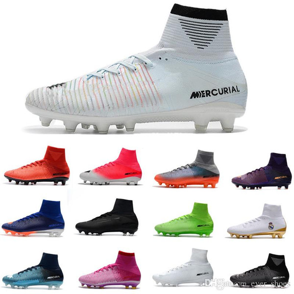 2018 Youth Mens soccer shoes Crampons de CR7 kids football Cleats assassin Retro chaussures FG spikes AG Mercurial Ronaldo 3 designer boots