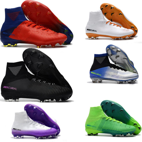 Original Black CR7 Football Boots Mercurial Superfly V FG Soccer Shoes C Ronaldo 7 Top Quality Silver Mens Soccer Cleats