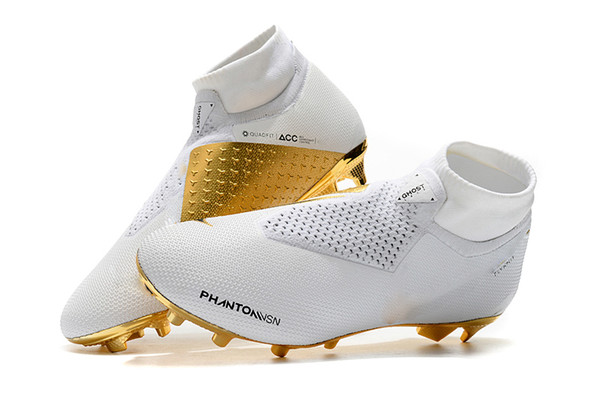 2019 New Arrivaled White Gold Wholesale Soccer Cleats Ronaldo CR7 Original Soccer Shoes Phantom VSN Elite DF FG Football Boots