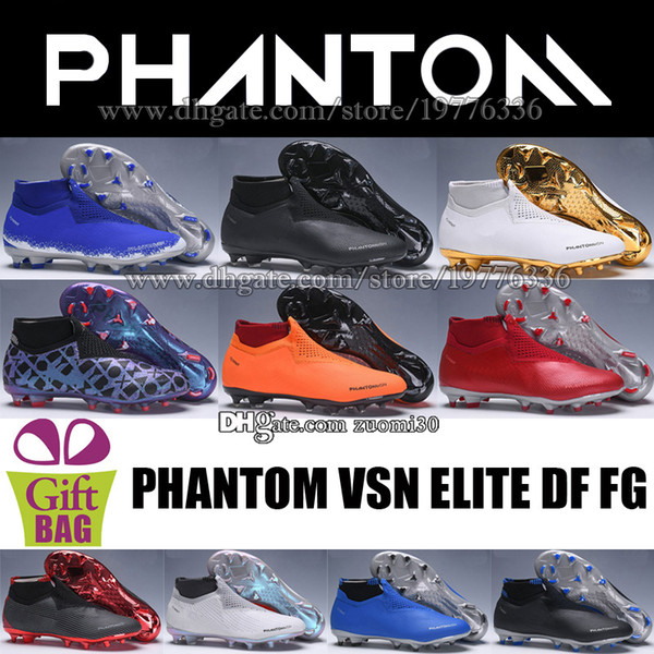 New Phantom VSN Elite DF FG Soccer Shoes High Top Football Cleats Mesh Phantom Vision Original Soccer Boots Socks Football Boots Size 6.5-12