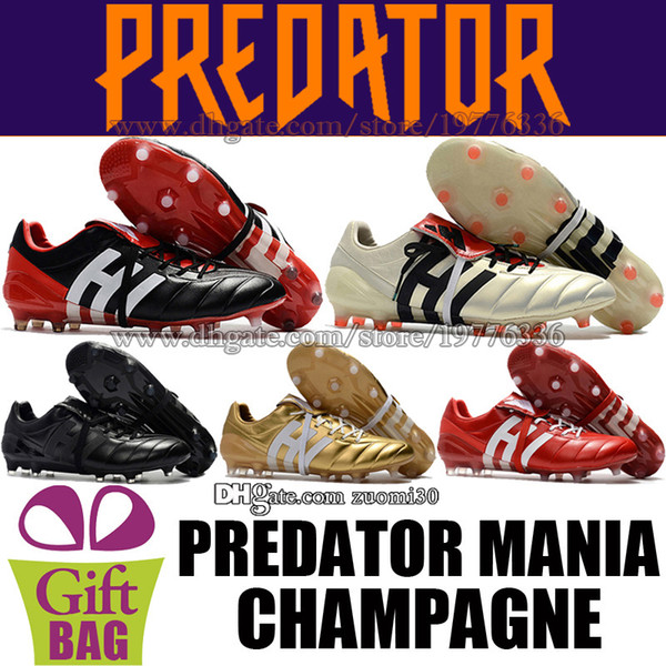 Mens Leather Soccer Shoes Predator Mania Champagne FG Football Boots Outdoor Soccer Cleats Red Black Gold Predator Football Shoes Size 39-46